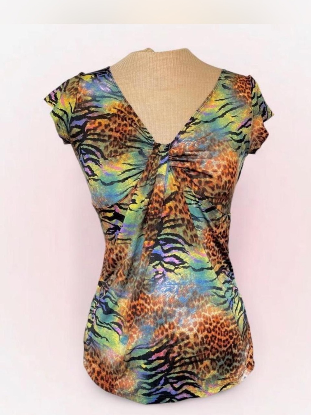 Y2K Multicolor Animal Print Ruched Top